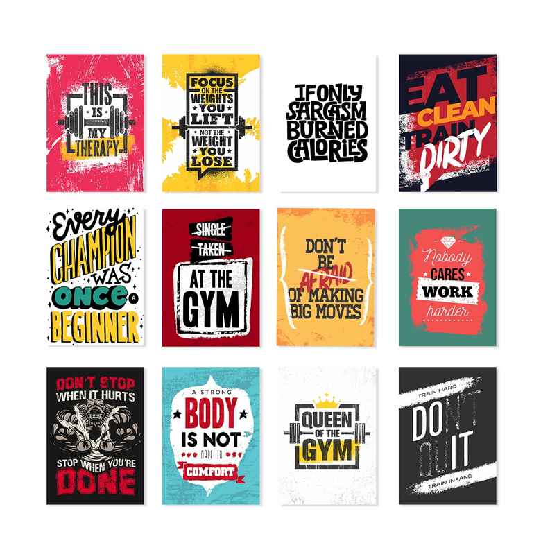 Paper Plane Design Motivational Gym Workout Posters For Wall | Set Of 12 | Size 29 x 21cm | D3