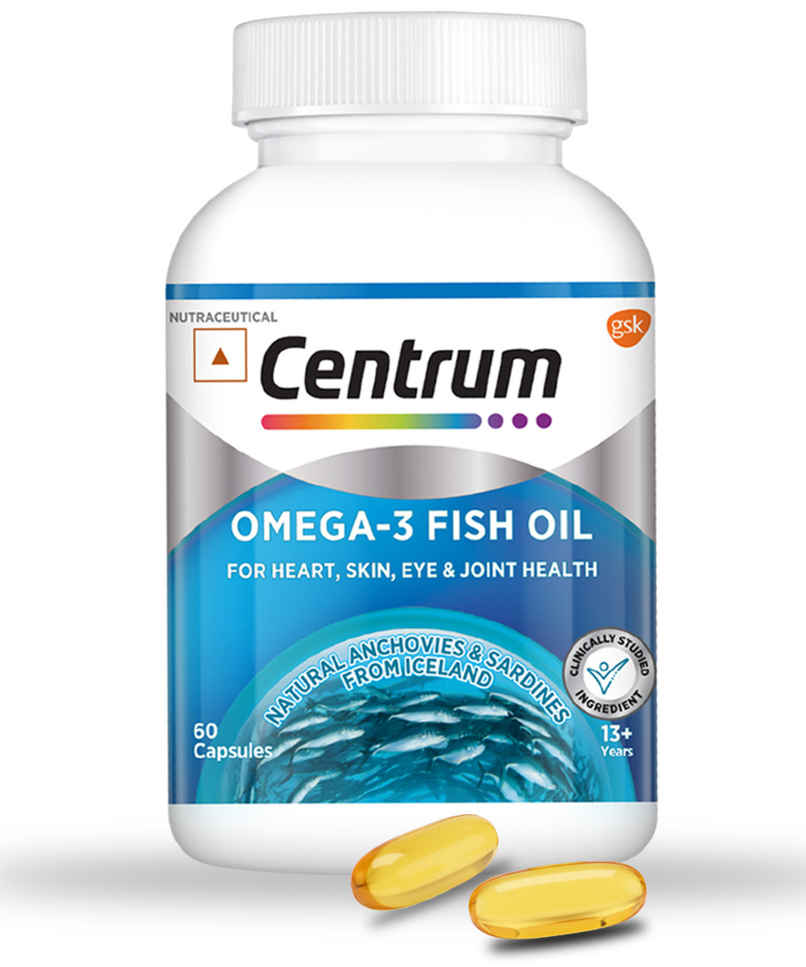Centrum Omega 3 Fish Oil Capsules (1000mg with 180EPA & 120DHA) | Heart, Brain & Joint Health | No Fishy Aftertaste - 60 Pcs. Centrum Omega 3 Fish Oil Capsules (1000mg with 180EPA & 120DHA) | Heart, Brain & Joint Health | No Fishy Aftertaste - 60 Pcs.