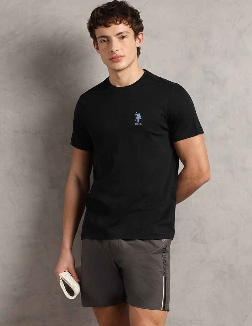 USPA Crew Neck Comfort Fit Cotton Tshirt For Men - Black - M