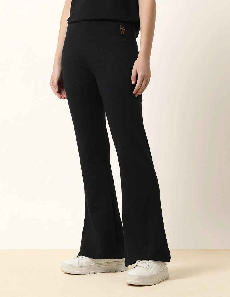 USPA High - Rise Flared Fit Lounge Pants For Women - Black - S