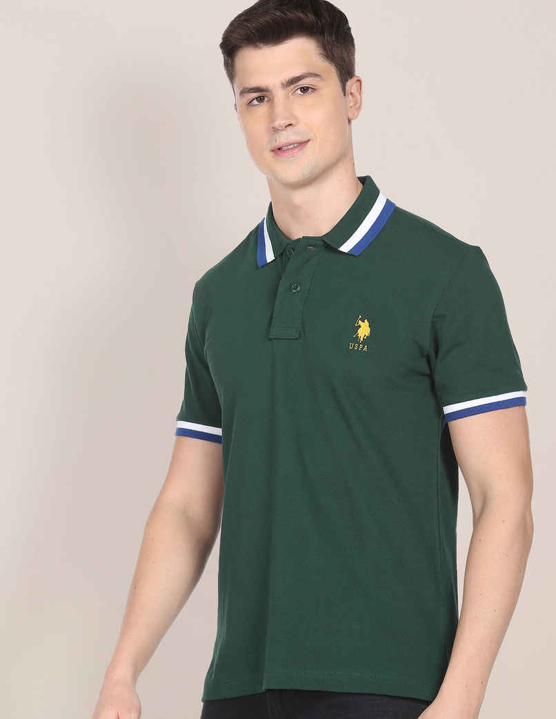 USPA Heritage Tipped Cotton Polo T Shirt For Men - Dark Green - XL