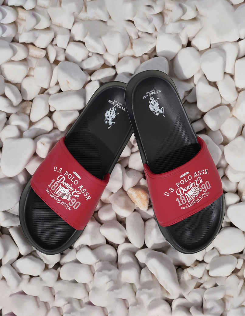U.S. Polo Assn. Men's Toplin 5.0 Printed Slippers | Red | UK 7 U.S. Polo Assn. Men's Toplin 5.0 Printed Slippers | Red | UK 7
