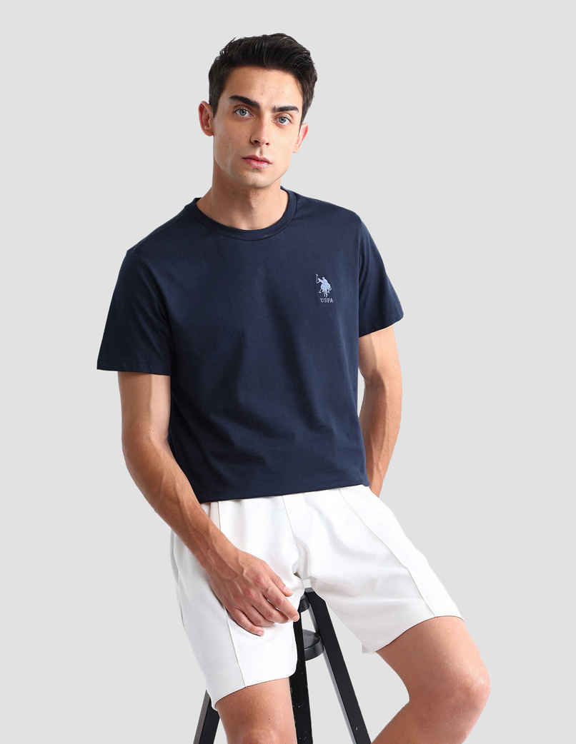 USPA Crew Neck Comfort Fit Cotton Tshirt For Men - Navy - M