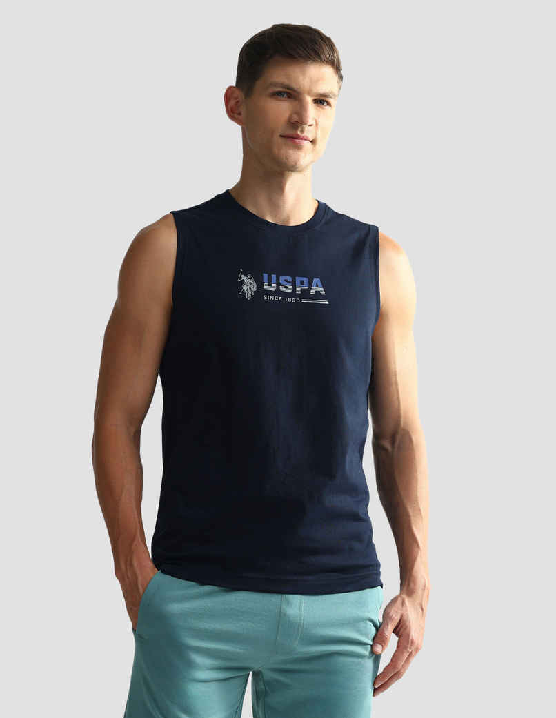 USPA Solid Cotton Vest For Men - Pack of 1 - Navy - XL