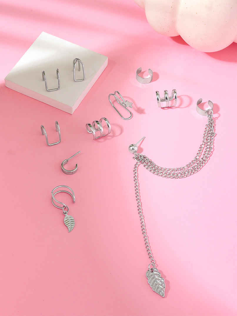 Yellow Chimes Earrings | Silver Ear Cuff Set | Stainless Steel Combo