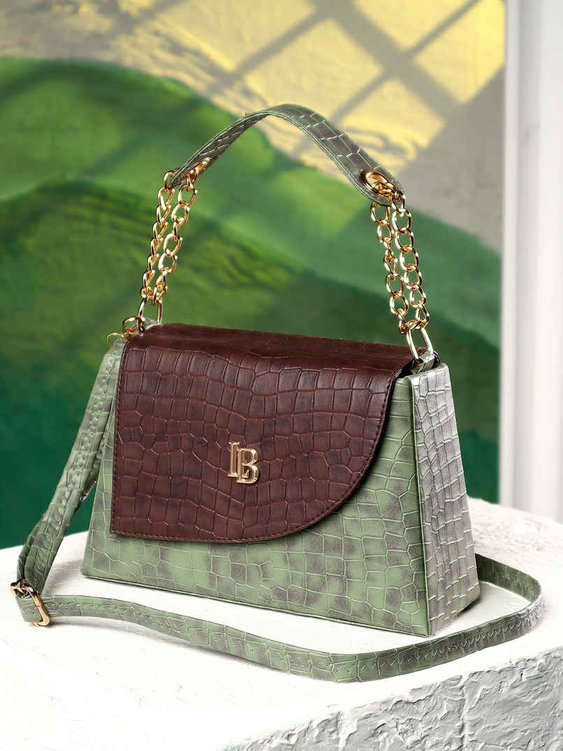 Legal Bribe Stylish Crock Sling Bag | Green/ Brown | LB2055