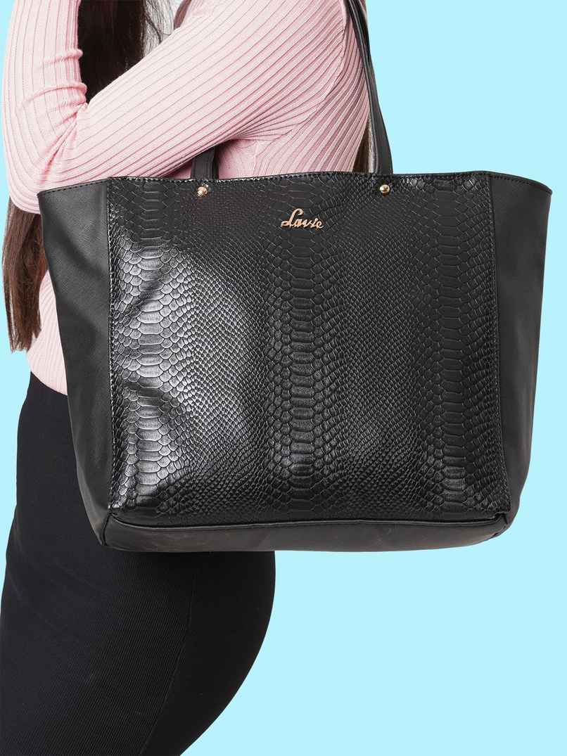 Lavie Women's Croc Nov Tote Handbag | Tote Bag For Work | Ladies purse | Shoulder Bag | Black