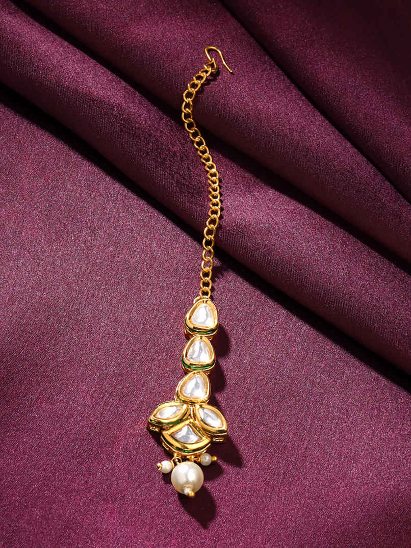 Yellow Chimes Gold Toned Kundan Studded Maangtikka for Women