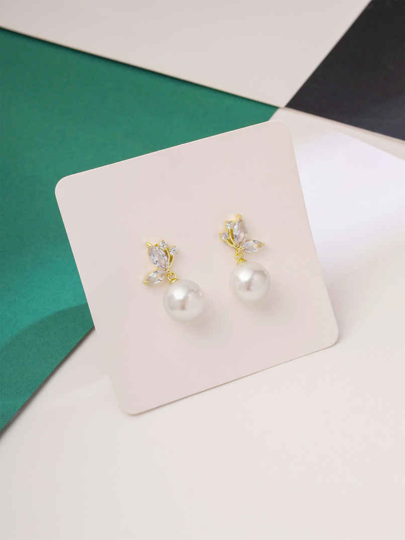 Yellow Chimes Butterfly Stud Earrings with White Pearl Drop for Women & Girls