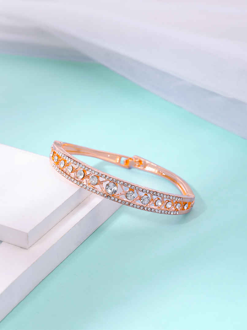 Yellow Chimes Rose Gold Plated Bracelets for Women with White CZ Crystals