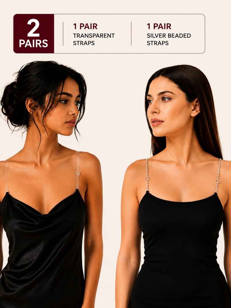 Secrets By ZeroKaata Women's Fashion Bra Strap Set | Glitter Heart & Transparent | Free Size Secrets By ZeroKaata Women's Fashion Bra Strap Set | Glitter Heart & Transparent | Free Size