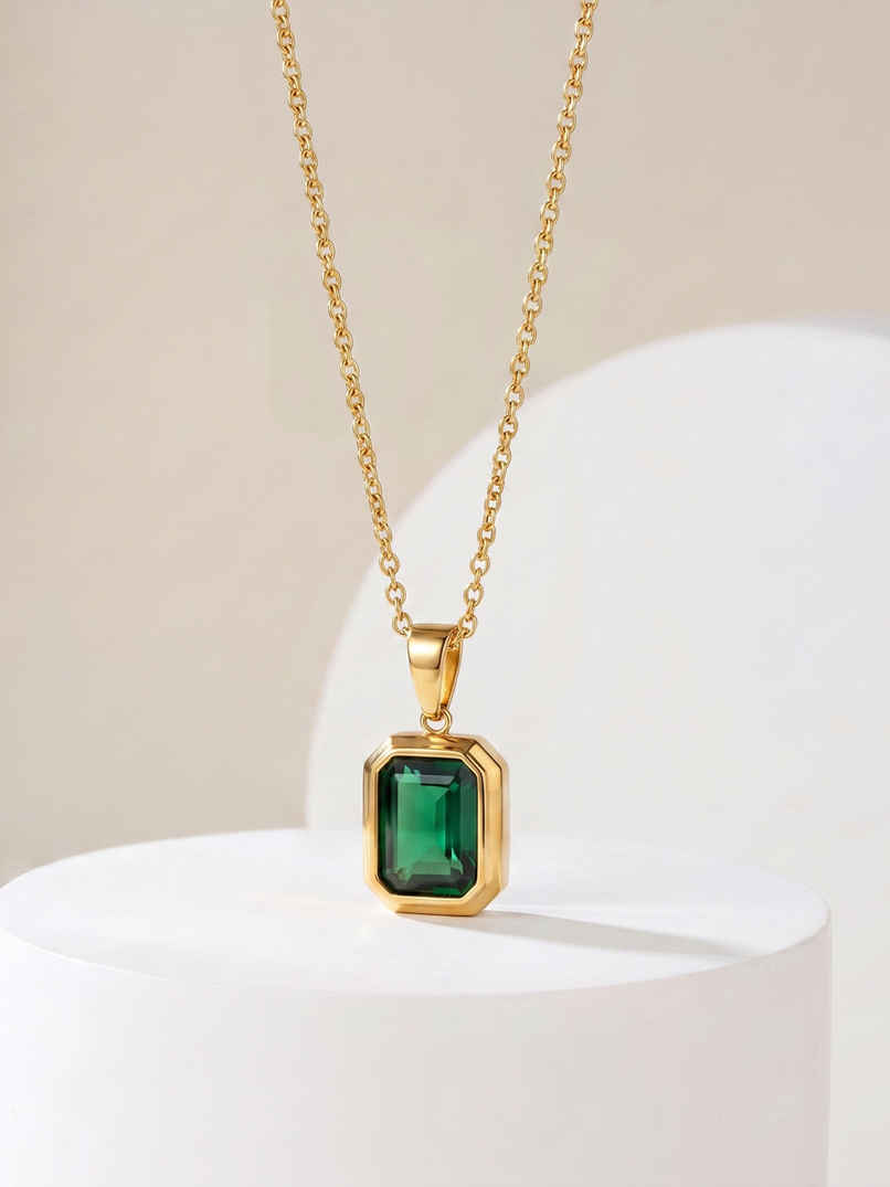 Palmonas Classic Emerald Necklace For Womens | Waterproof And Anti-Tarnish