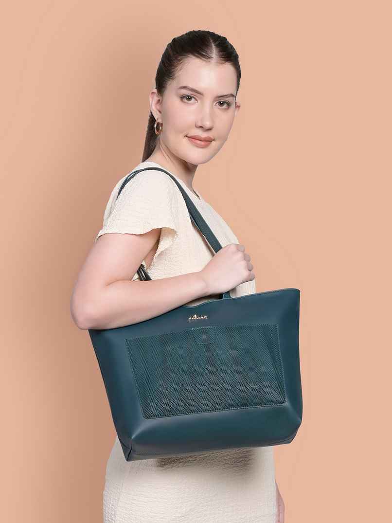 Lavie Women's Synthetic Tote Handbag | Textured Design | Large | Green Lavie Women's Synthetic Tote Handbag | Textured Design | Large | Green