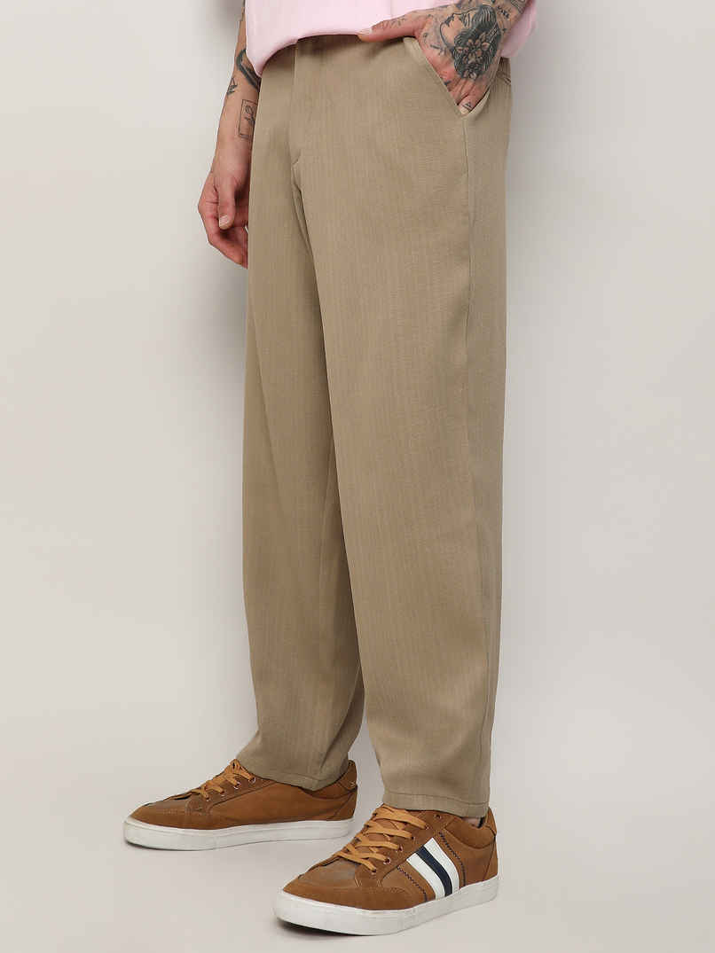 Campus Sutra Men's Solid Tailored Trousers | Brown Beige - 30 Campus Sutra Men's Solid Tailored Trousers | Brown Beige - 30