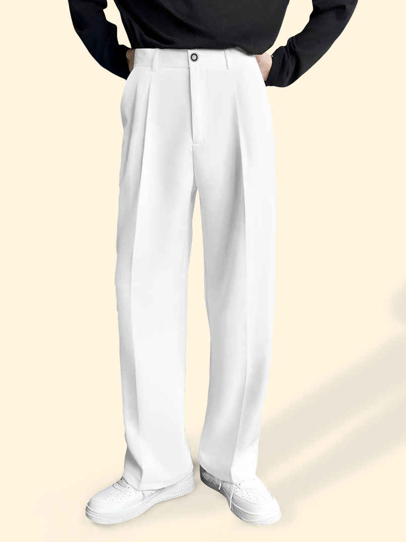 FTX Men's Relaxed Fit Lycra Blend Korean Trouser | White - 28 FTX Men's Relaxed Fit Lycra Blend Korean Trouser | White - 28