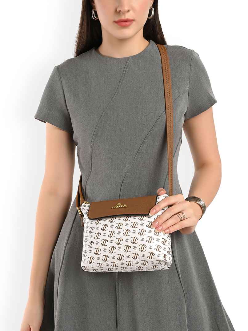 Lavie Women's Mono Ll Rio Flap Crossbody Sling Bag | Ladies Purse Handbag | Off White