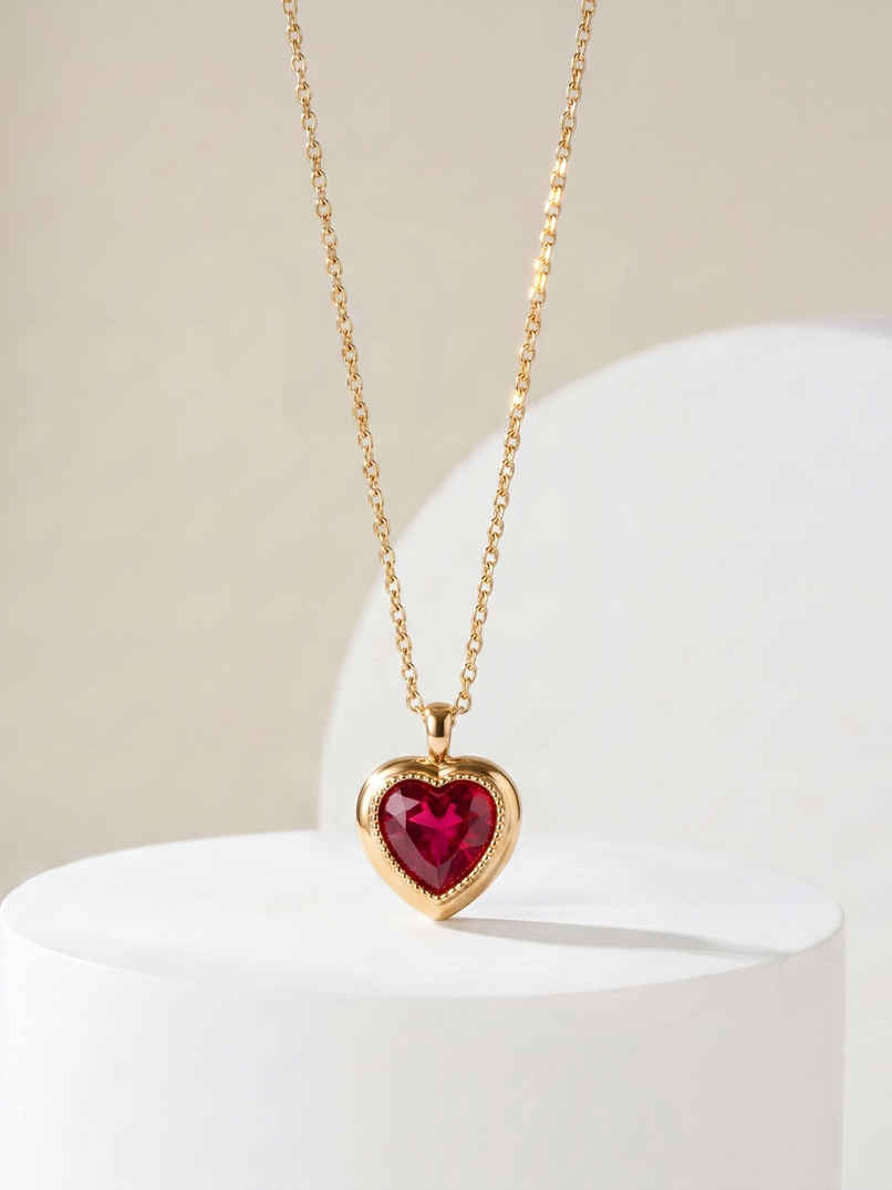 Palmonas Red Emerald Heart Pendant Necklace For Womens | Waterproof And Anti-Tarnish Palmonas Red Emerald Heart Pendant Necklace For Womens | Waterproof And Anti-Tarnish