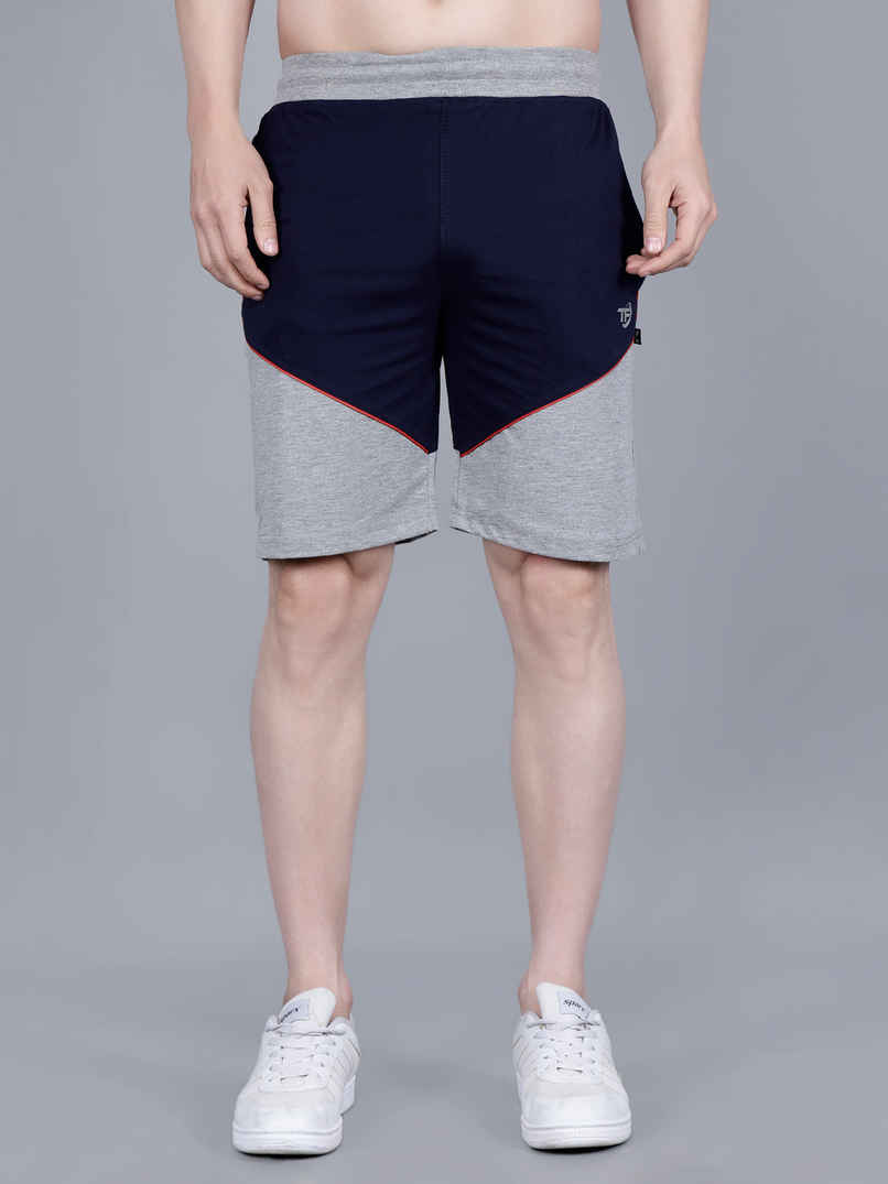 Texfro Men's Solid Knee Length Desginer Relaxed & Regular Shorts with Side Pockets | Navy - M