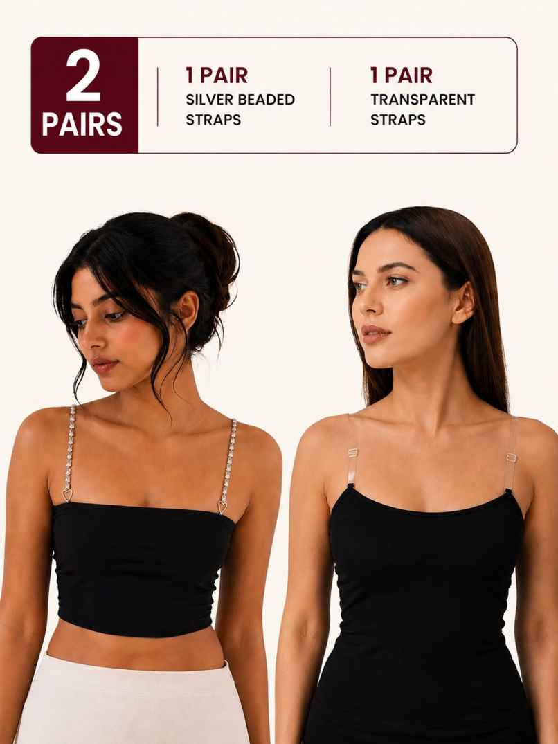 Secrets By ZeroKaata Women's Fashion Bra Strap Set | Silver & Transparent | Free Size Secrets By ZeroKaata Women's Fashion Bra Strap Set | Silver & Transparent | Free Size