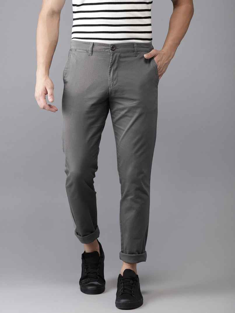 The Indian Garage Co Men | Slim Fit Solid Casual Chinos | Grey | 36 The Indian Garage Co Men | Slim Fit Solid Casual Chinos | Grey | 36
