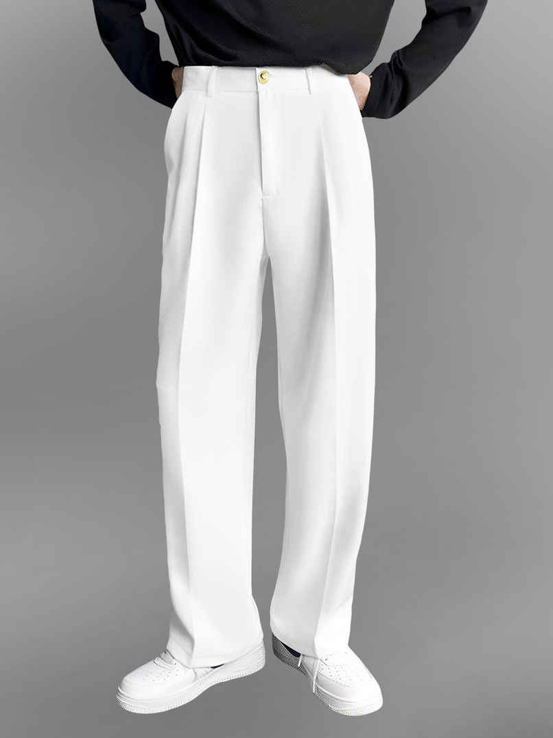 FTX Men's Relaxed Fit Lycra Blend Korean Trouser | White - 28