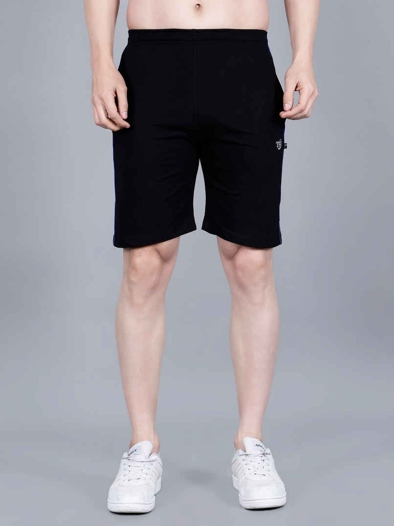 Texfro Men's Solid Knee Length Relaxed & Regular Shorts with Side Pockets | Black - L