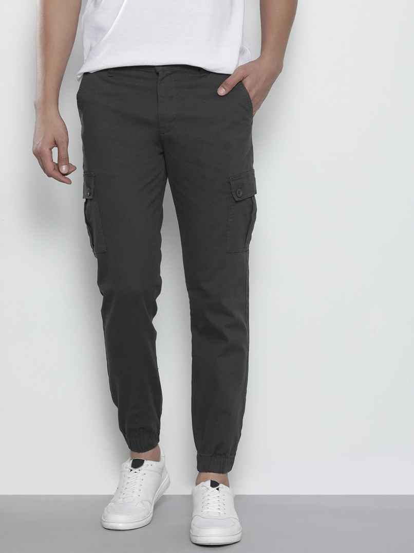 The Indian Garage Co Men's Slim Fit Solid Casual Cargos | Charcoal Black - 32 The Indian Garage Co Men's Slim Fit Solid Casual Cargos | Charcoal Black - 32