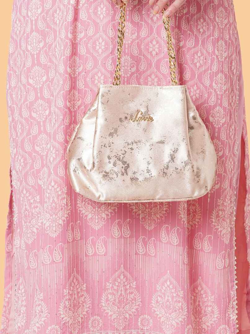 Lavie Women's Shaya Structured Potli Bags | Pouches for Festive Seasons & Wedding | Pink