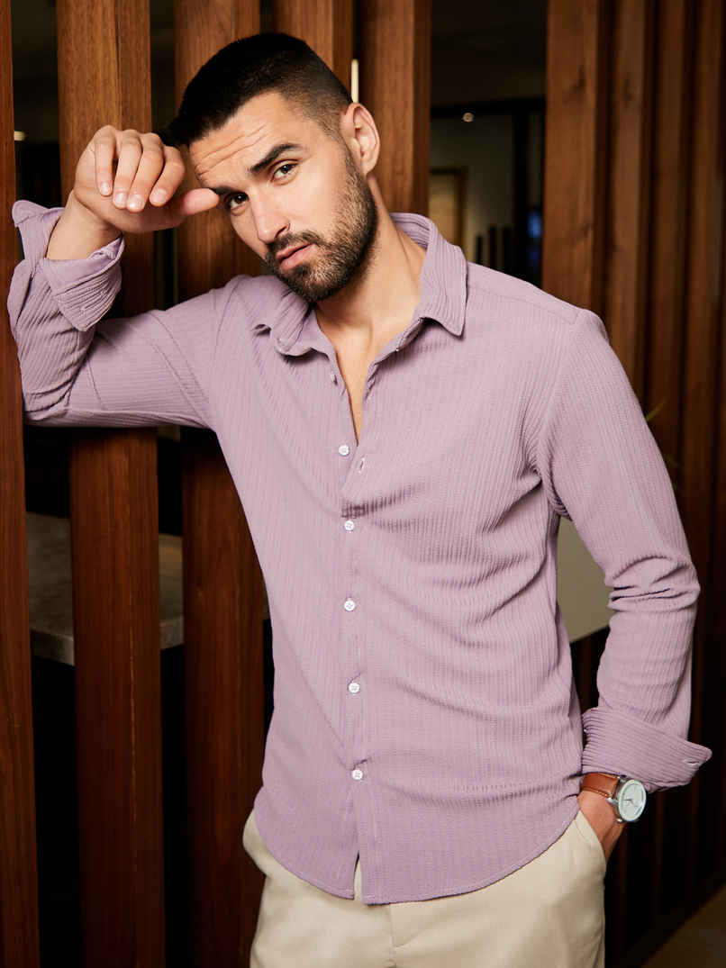 Campus Sutra Men's Stripe-Creased Shirt | Lavender - XL