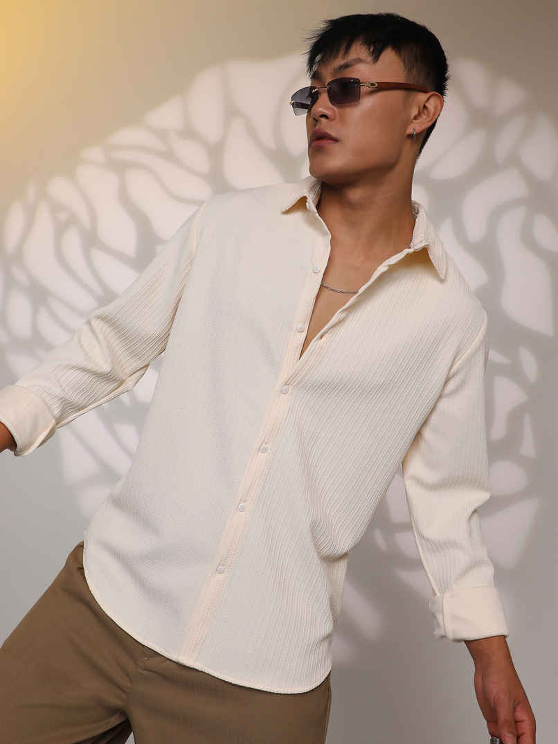 Campus Sutra Men's Stripe-Creased Shirt | Yellow - S Campus Sutra Men's Stripe-Creased Shirt | Yellow - S