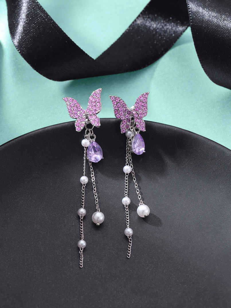 Yellow Chimes Crystal Danglers Earrings | Purple