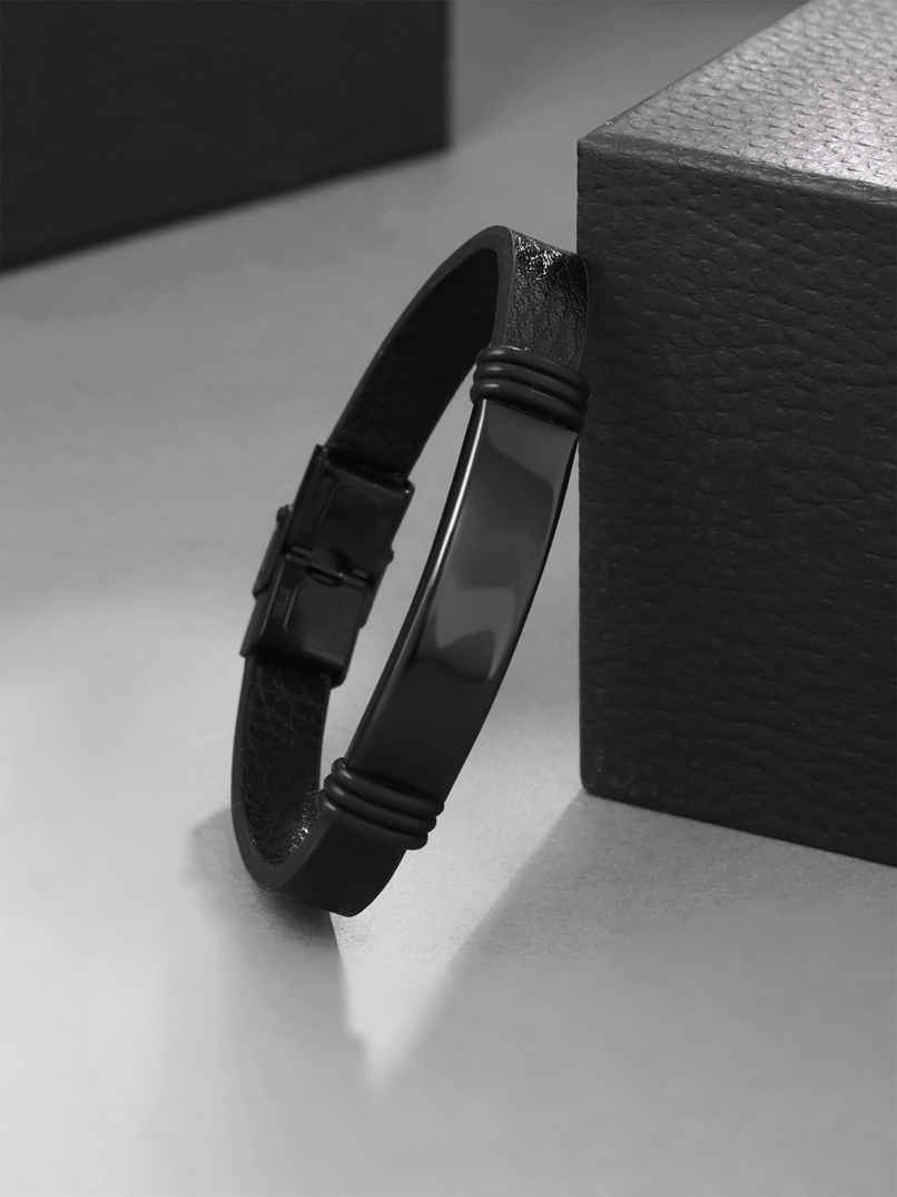 Yellow Chimes European Leather Band Bracelet for Men Stylish Gift Yellow Chimes European Leather Band Bracelet for Men Stylish Gift