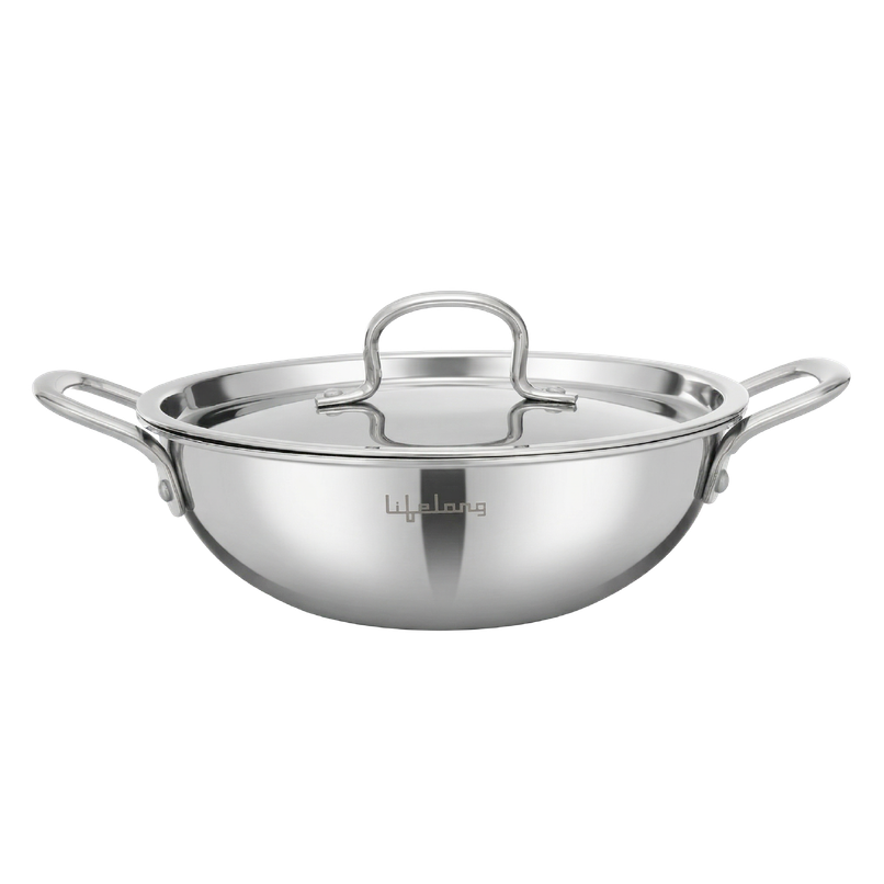 Lifelong Triply Deep Kadai | 24 cm | 2.8 L | With Lid | Induction & Gas Compatible Lifelong Triply Deep Kadai | 24 cm | 2.8 L | With Lid | Induction & Gas Compatible