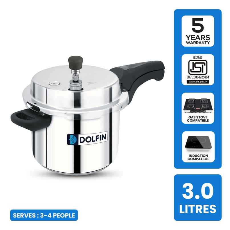 Dolfin Stainless Steel Outer Lid Pressure Cooker Induction Bottom - 3 L Dolfin Stainless Steel Outer Lid Pressure Cooker Induction Bottom - 3 L