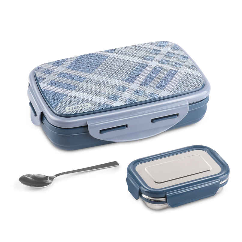 Jaypee Ecosteel Sr. Lunch Box with Spill Proof Box Inside | Inner stainless steel | Benz Blue - 500 ml