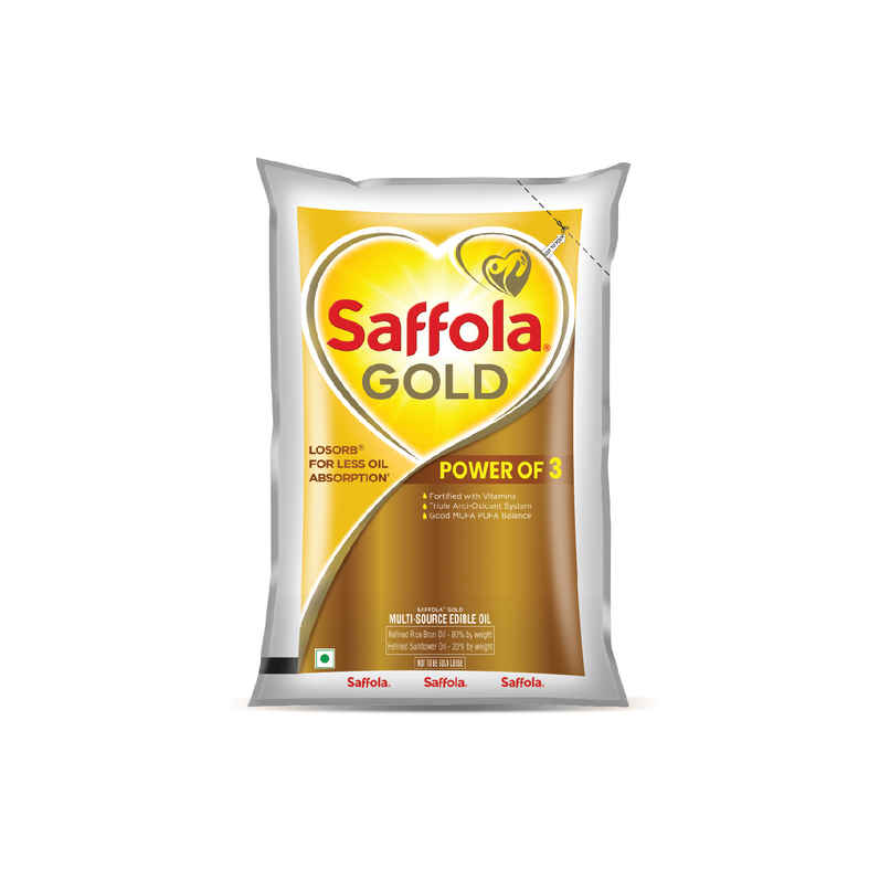 Saffola Gold | Rice Bran & Sunflower Multi-source Edible Oil | Less Oil Absorption | Vitamin A & D Saffola Gold | Rice Bran & Sunflower Multi-source Edible Oil | Less Oil Absorption | Vitamin A & D