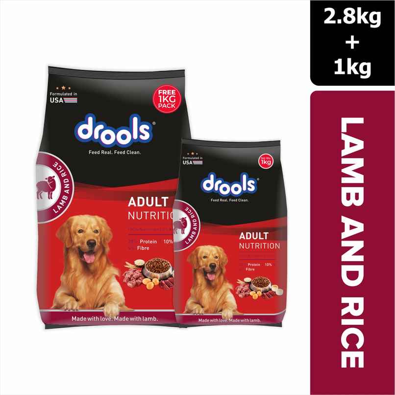 Drools Lamb and Rice Adult Dry Dog Food 2.8 kg with Free 1 kg