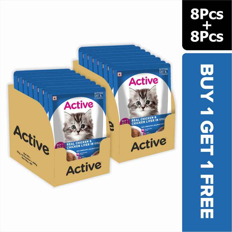Active Kitten Wet Food, Real Chicken in Gravy, 8 Pouches (Buy 1 Get 1 Free) Active Kitten Wet Food, Real Chicken in Gravy, 8 Pouches (Buy 1 Get 1 Free)