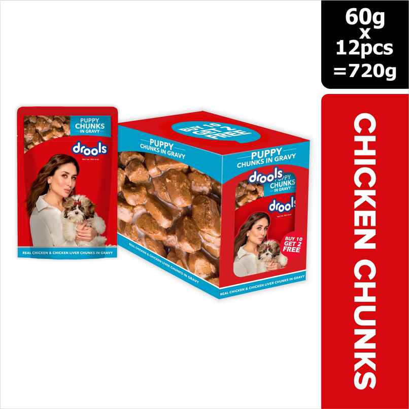 Drools Puppy Wet Dog Food Chicken And Chicken Liver Chunks In Gravy (10 + 2 Pouches Free)