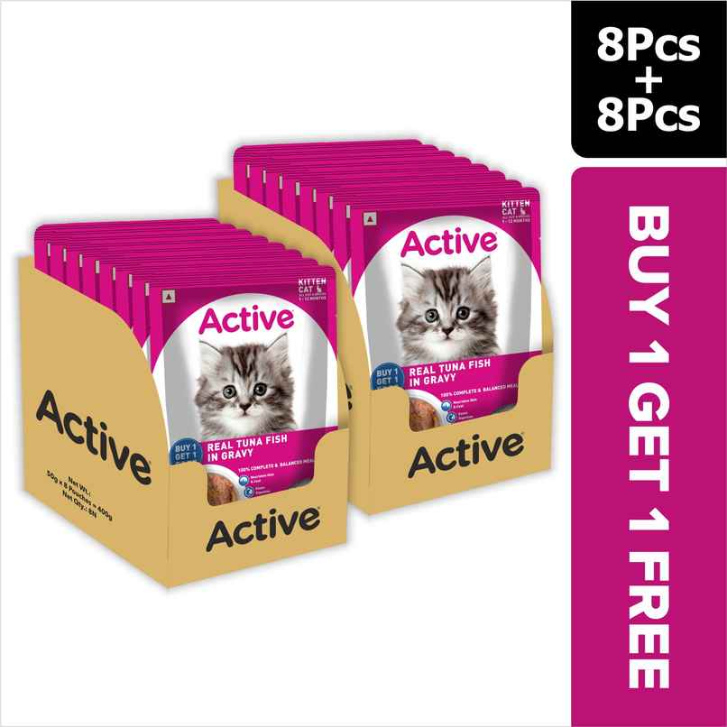 Active Kitten Wet Food, Real Tuna in Gravy, 8 Pouches (Buy 1 Get 1 Free)