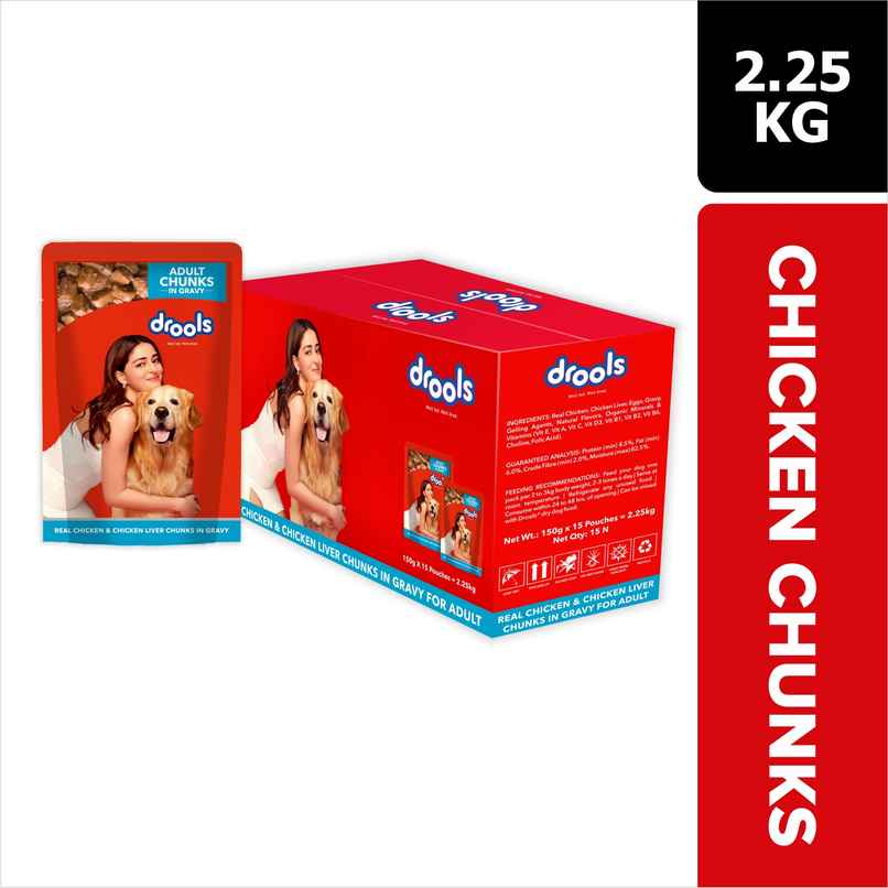 Drools Adult Wet Dog Food - Real Chicken And Chicken Liver Chunks In Gravy