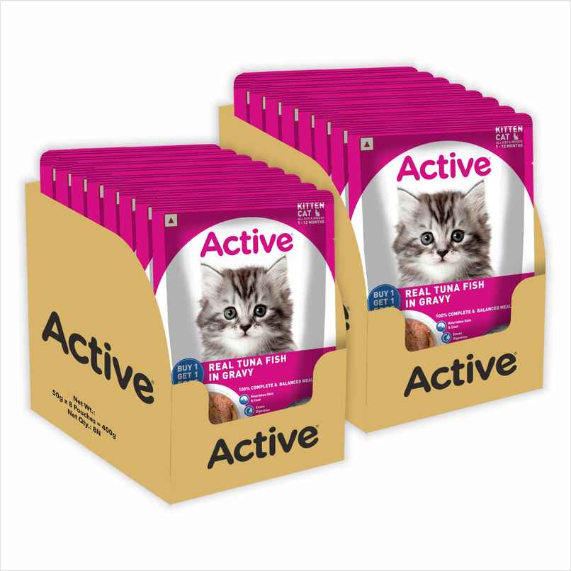Active Kitten Wet Food, Real Tuna in Gravy, 8 Pouches (Buy 1 Get 1 Free) Active Kitten Wet Food, Real Tuna in Gravy, 8 Pouches (Buy 1 Get 1 Free)