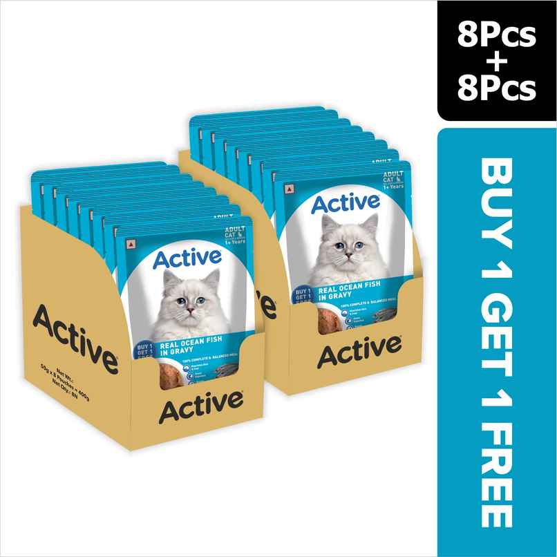 Active Adult Cat Wet Food, Real Ocean Fish in Gravy, 8 Pouches ( Buy 1 Get 1 Free) Active Adult Cat Wet Food, Real Ocean Fish in Gravy, 8 Pouches ( Buy 1 Get 1 Free)