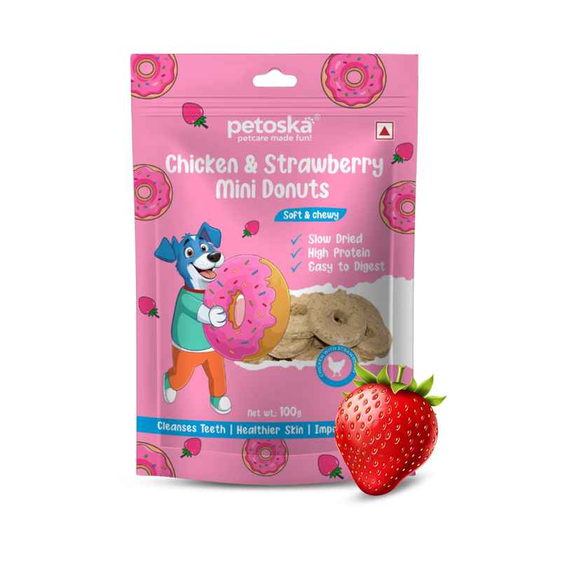 Petoska Dog Treats Chicken and Strawberry Mini Donuts