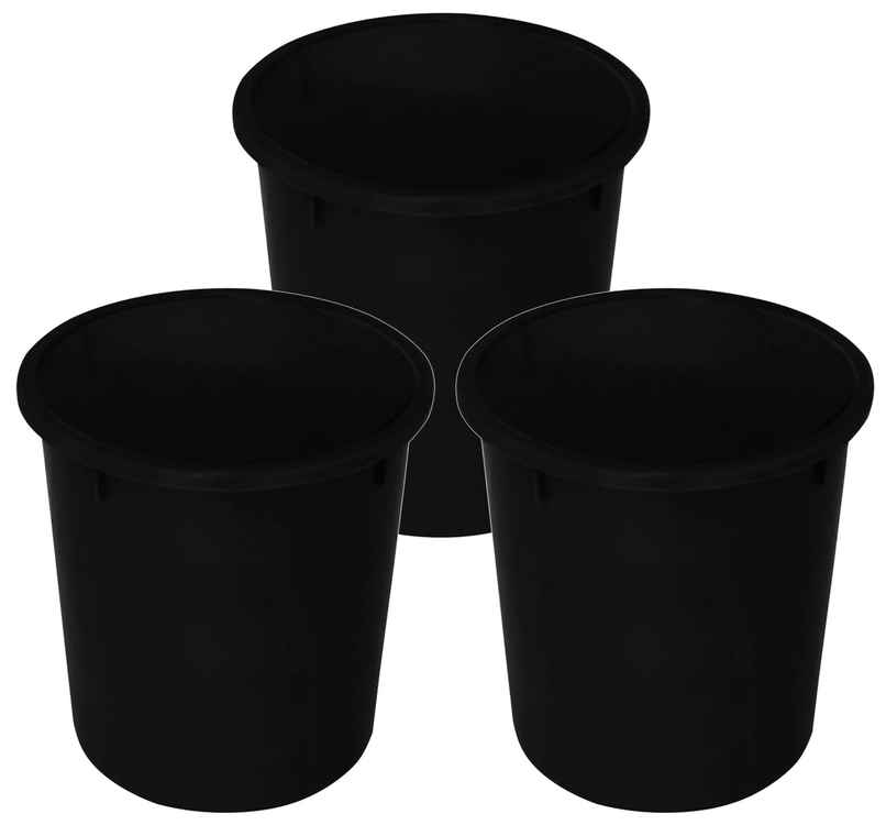 Kuber Industries Pack of 3 Plastic 5 L Open Dustbin Without Lid | Garbage Bin for Home (Black)