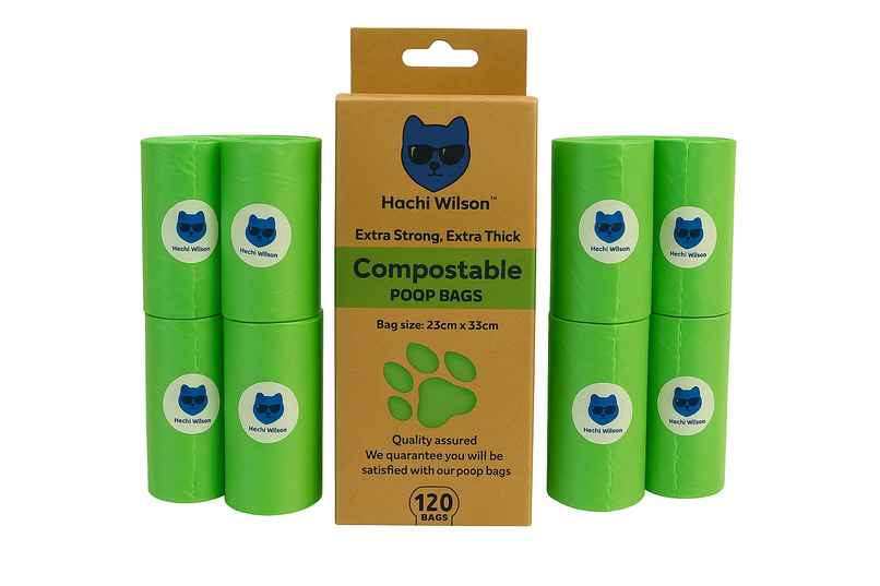 Hachi Wilson 100% Compostable Poop Bags 8 Rolls - 120 Bags Hachi Wilson 100% Compostable Poop Bags 8 Rolls - 120 Bags