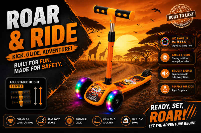 Fablue Foldable 3 Wheel LED Portable Scooter for Kids | Orange | Upto 40 Kgs - 1 pc Fablue Foldable 3 Wheel LED Portable Scooter for Kids | Orange | Upto 40 Kgs - 1 pc