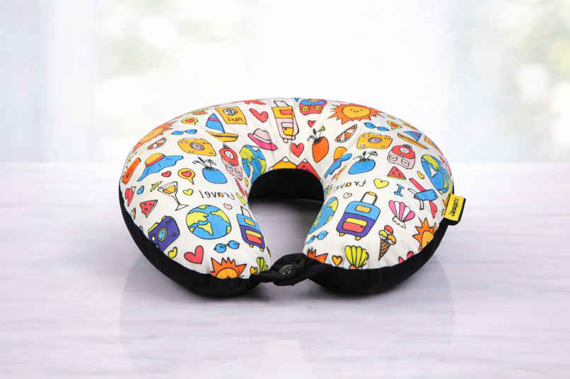 ORKA Travel Printed U Shaped Neck Pillow Polyfill Colorful Travel Doodle Theme ORKA Travel Printed U Shaped Neck Pillow Polyfill Colorful Travel Doodle Theme