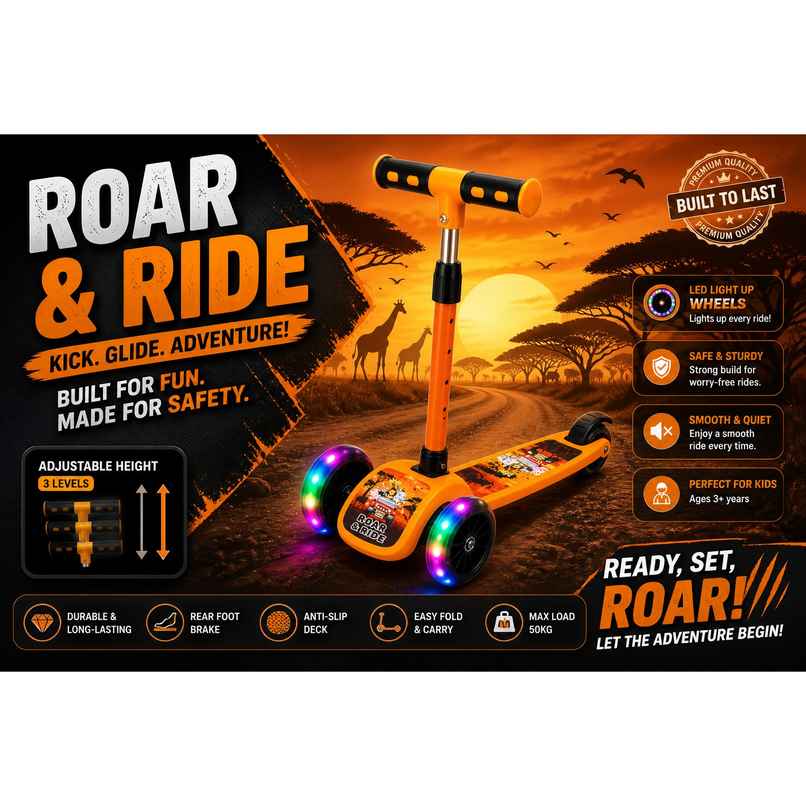 Fablue Foldable 3 Wheel LED Portable Scooter for Kids | Orange | Upto 40 Kgs - 1 pc Fablue Foldable 3 Wheel LED Portable Scooter for Kids | Orange | Upto 40 Kgs - 1 pc