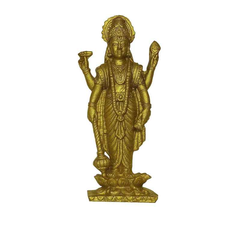 Pure Goddess Vishnu Idol | 2.5 in | Zinc Metal with Gold Coating | Puja & Gift | Cycle